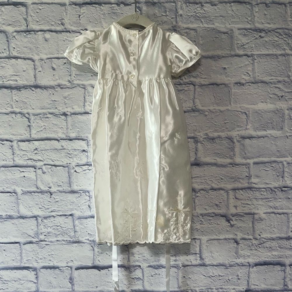 White Holy Communion Dress Tulle Flared Skirt cross Beads vintage - Picture 7 of 7